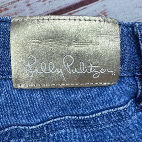 Lilly Pulitzer Skinny Jeans Medium Wash High Rise Womens Size 12 Gold Button - Picture 9 of 11